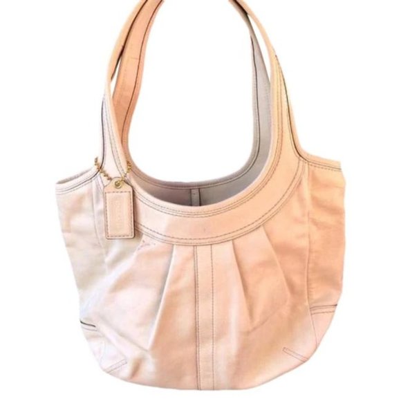 Coach Ergo Ivory Pleated Top Plaid Lining Leather Tote - Picture 1 of 6